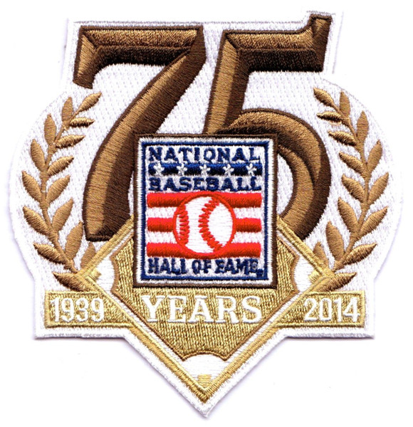 National Baseball Hall of Fame 75 Years 1939-2014; 4 1/4" Tall x 4 1/2" Wide; 100% Embroidery; Knife Cut to Shape; Standard Heat Seal Backing (PACKAGED) (UPC # 813300016479)