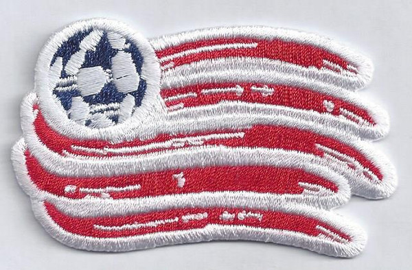 New England Revolution; 3" Wide; 100% Embroidery; Knife Cut to Shape; 4220 Heat Seal Backing w/PS Strip (UPC # 818437028098)