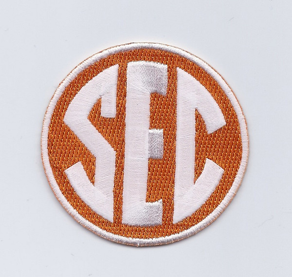 SEC Football Disc Tennessee 1 (White Border/Orange Background)2.5" Round,100% Embroidery/Knife Cut to Shape,4220 Heat Seal Backing w/Pressure Sensitive Strip (UPC # 813300017018)