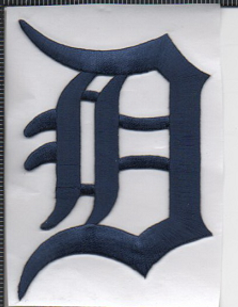 Detroit Tigers "D" Patch (Navy), 4" Tall, 100% Embroidery, Knife Cut to Shape, Hard Plastic Backing/NO MLB label, Navy FF 358 (UPC # 818437020061)