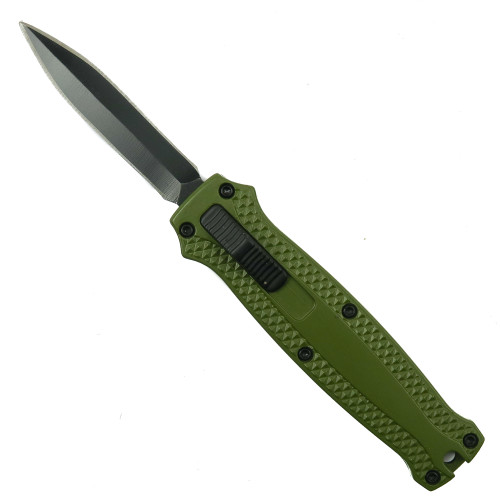 The Baliff OD Green Cali OTF Automatic Knife, Black Dagger Blade