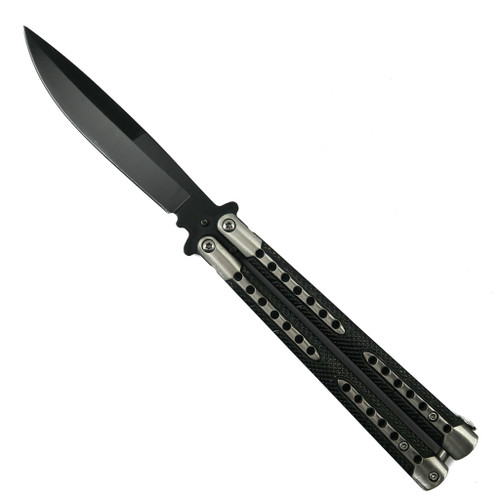 Boomslang Black and Silver Butterfly Knife, Black Blade