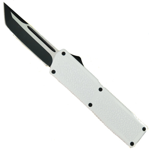 Lightning White OTF Automatic Knife, Black Tanto Blade
