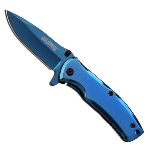 Tac-Force TF-848BL Blue Spring Assist Knife, Blue Drop Point Blade