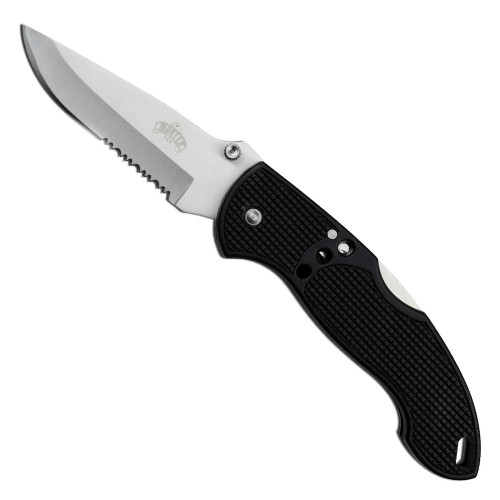 Master USA MU-1123BK Black Manual Folding Knife, Satin Combo Blade