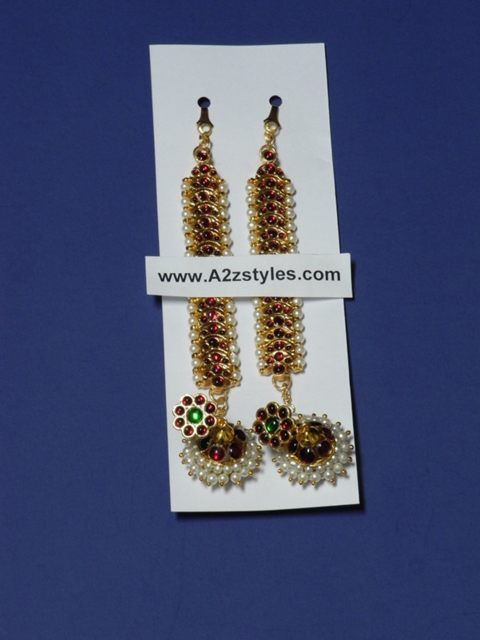 Lakshmy triple jhumkas with kemp mattal – House of Jhumkas