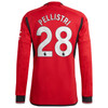 Manchester United Home Authentic Shirt 2023-24 Long Sleeve with Pellistri 28 printing-Red
