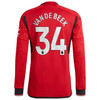 Manchester United Home Authentic Shirt 2023-24 Long Sleeve with Van De Beek 34 printing-Red
