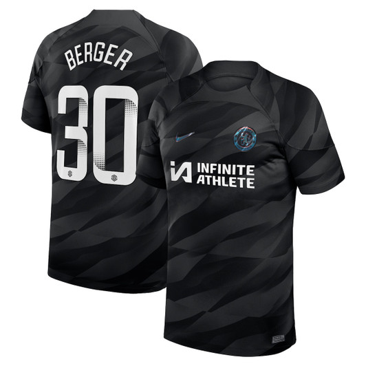 Chelsea Home Goalkeeper Stadium Sponsored Shirt 2023-24 With Berger 30 Wsl Printing-Black