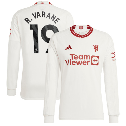 Manchester United EPL Third Shirt 2023-24 Long Sleeve with R. Varane 19 printing-White