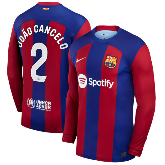 Joao Cancelo Barcelona 2023/24 Home Stadium Long Sleeve Player Jersey-Royal
