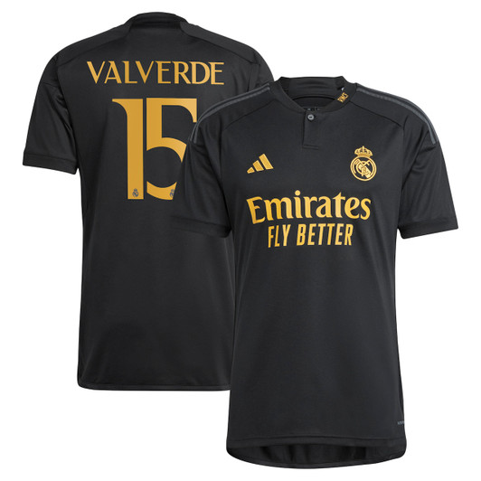 Real Madrid Third Shirt 2023-24 with Valverde 15 printing-Black