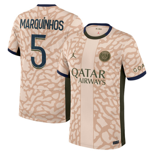 Psg Jordan Fourth Stadium Shirt 23/24 With Marquinhos 5 Printing-Tan