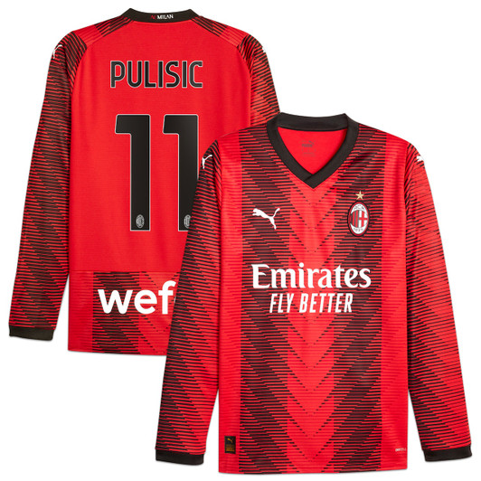 Christian Pulisic Ac Milan 2023/24 Home Long Sleeve Player Jersey-Red