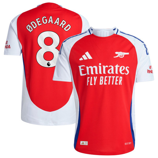 Arsenal Home Authentic Shirt 2024-25 with Ødegaard 8 printing - Red