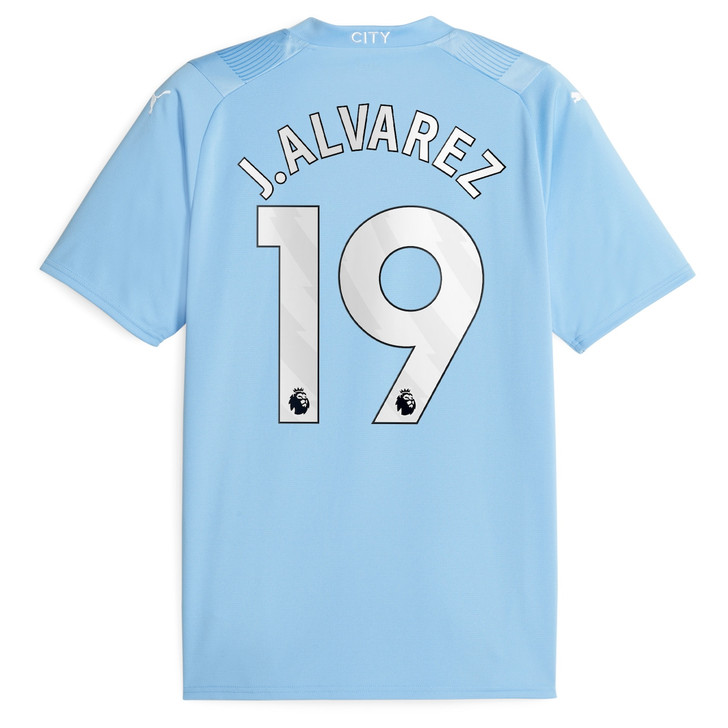 Manchester City Home Shirt 2023-24 with J.Alvarez 19 printing-Sky Blue