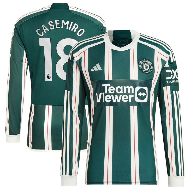 Manchester United Away Shirt 2023-24 Long Sleeve with Casemiro 18 printing-Green