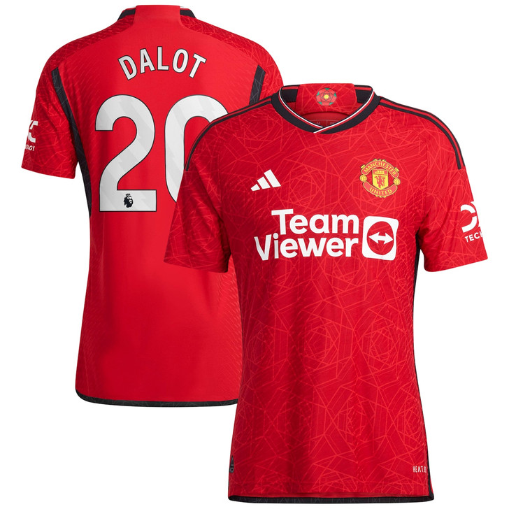 Manchester United Home Authentic Shirt 2023-24 with Dalot 20 printing-Red
