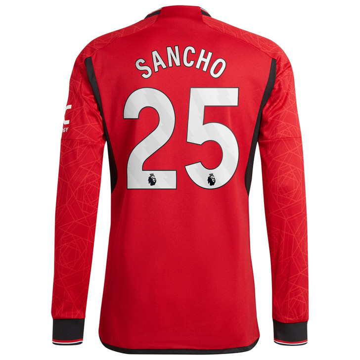 Manchester United Home Authentic Shirt 2023-24 Long Sleeve with Sancho 25 printing-Red