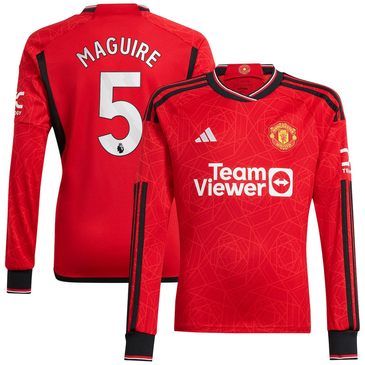 Manchester United Home Shirt 2023-24 Long Sleeve with Maguire 5 printing-Red