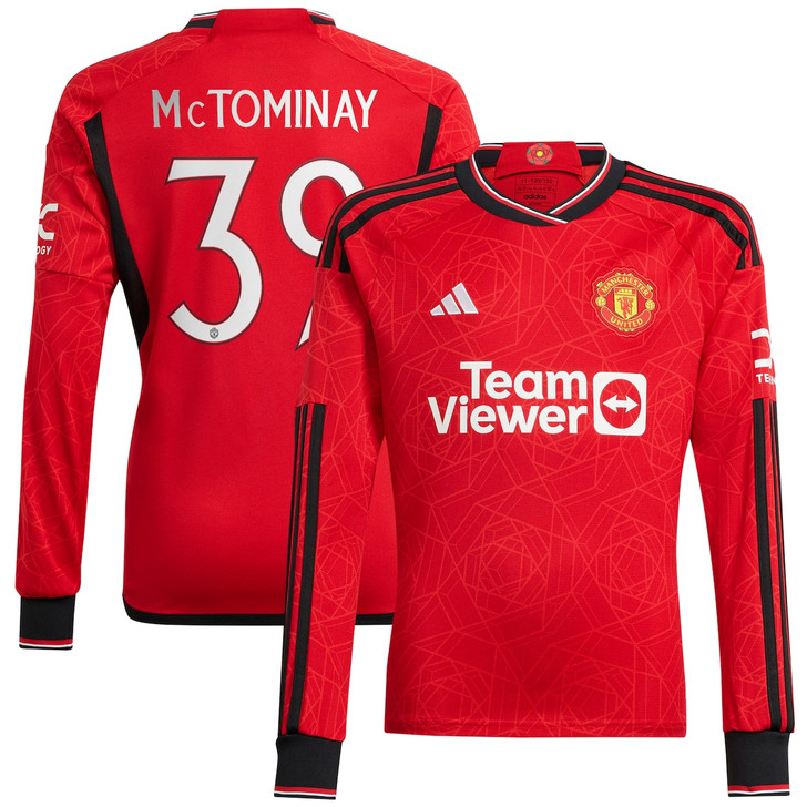 Manchester United Cup Home Shirt 2023-24 Long Sleeve with McTominay 39 printing-Red