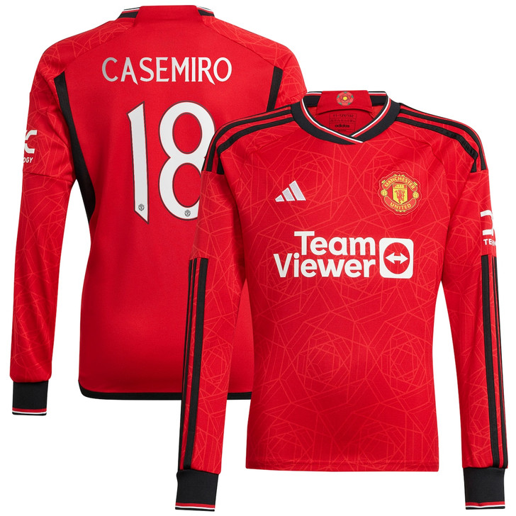 Manchester United Cup Home Shirt 2023-24 Long Sleeve with Casemiro 18 printing-Red