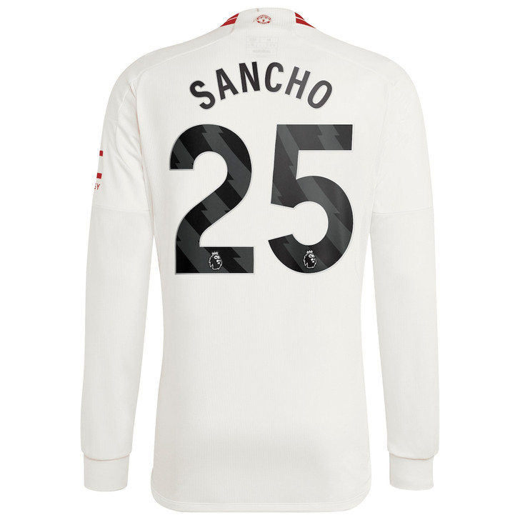 Manchester United EPL Third Shirt 2023-24 Long Sleeve with Sancho 25 printing-White