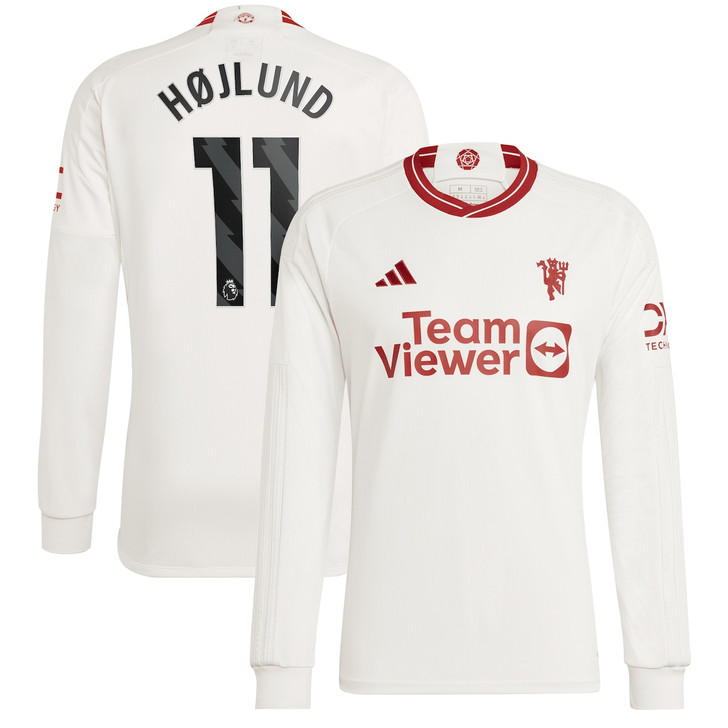 Manchester United Third Shirt 2023-24 Long Sleeve with Højlund 11 printing-White