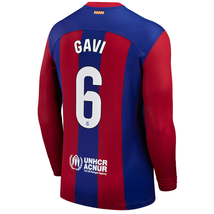 Gavi Barcelona 2023/24 Home Stadium Long Sleeve Player Jersey-Royal