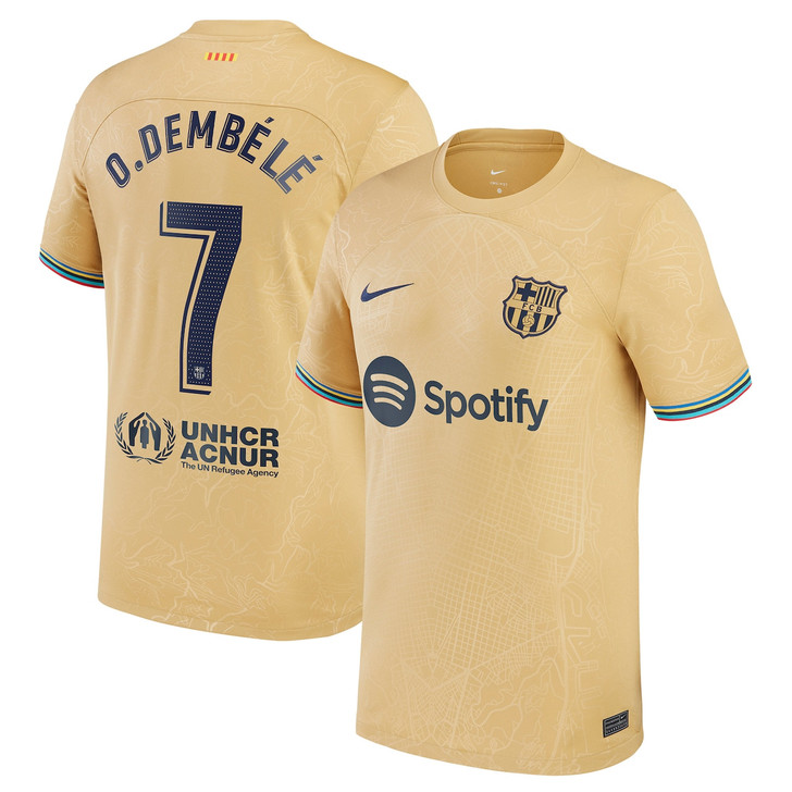 Ousmane Dembele Barcelona 2022/23 Away Player Jersey-Gold