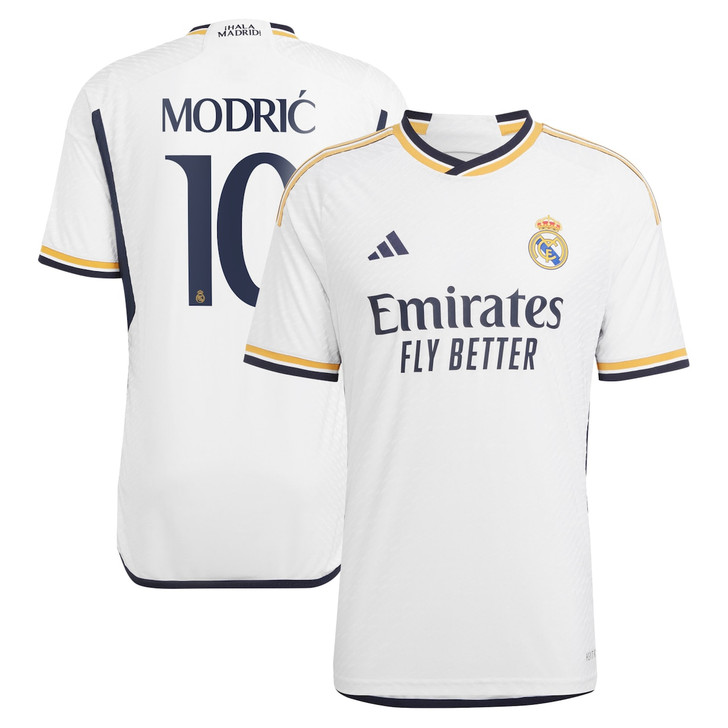 Real Madrid Home Authentic Shirt 2023-24 with Modric 10 printing-White