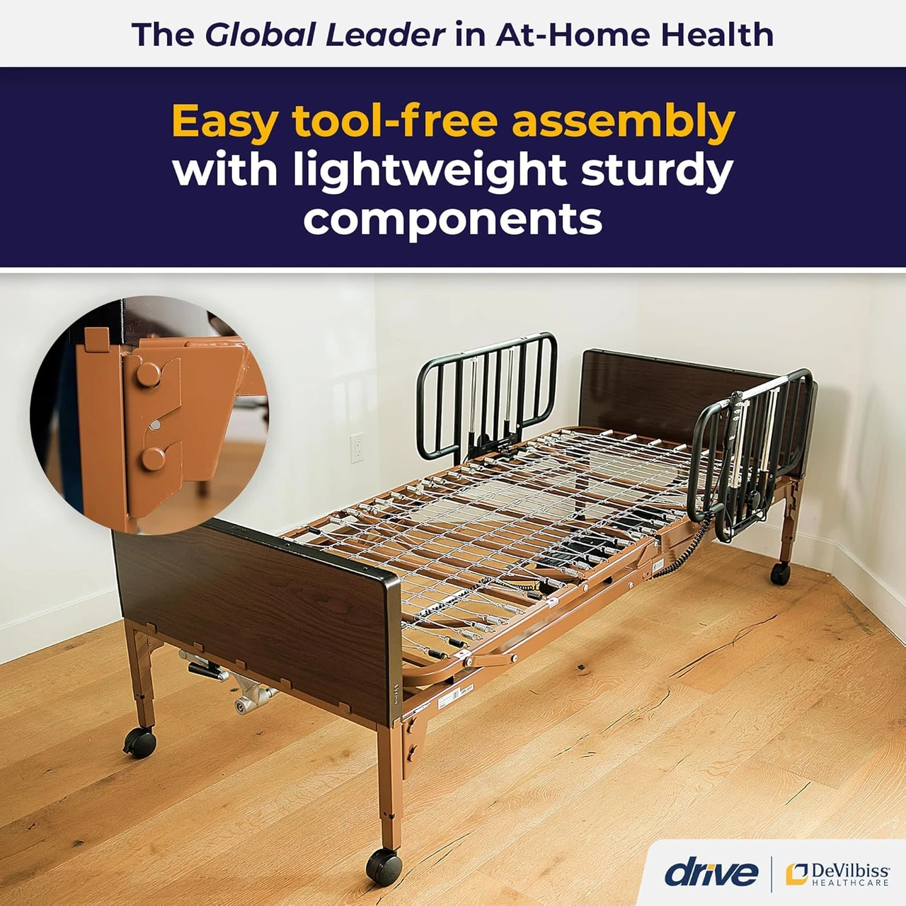 Drive Medical Delta Ultra Light Full Electric Hospital Bed with Half Rails