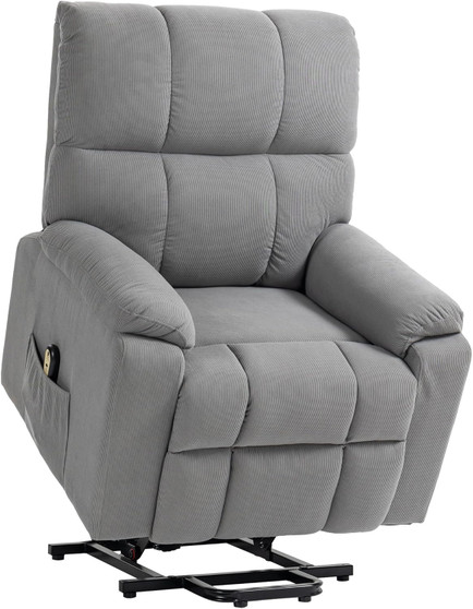 Power Lift Chair for Elderly, Fabric Upholstered Electric Recliner Chair for Seniors with Footrest, Side Pockets, Remote Control for Living Room, Quick Assembly, Grey