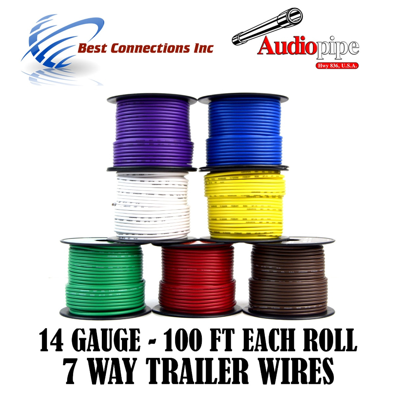 14 Gauge 100 Feet Trailer Light Cable Wiring Harness 7 Colors Rewire Ocala Powersports