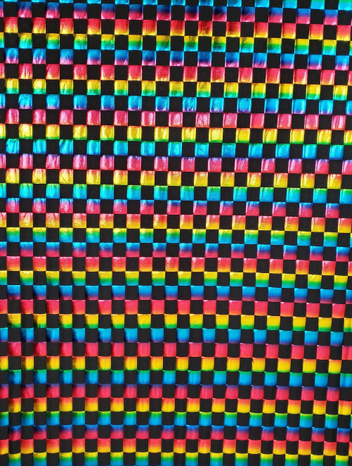 Colorful Shiny Foil Ombre 1 Inch Checkered on Polyester Spandex Fabric