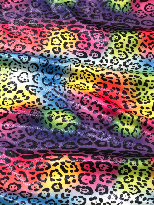 Cheetah Rainbow Print on 4 Way Stretch Polyester Spandex Fabric