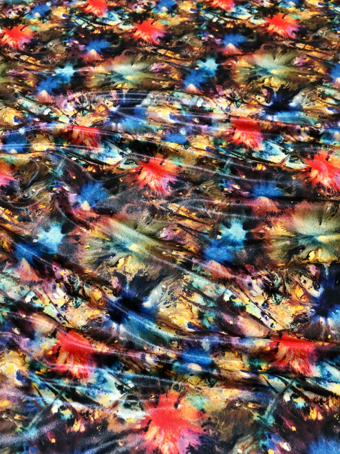 Spiral Abstract Multi Color Design on 4 Way Stretch Polyester Spandex