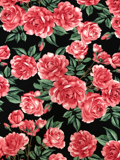 Big Floral Design on Poly Spandex Venezia Stretch Fabric