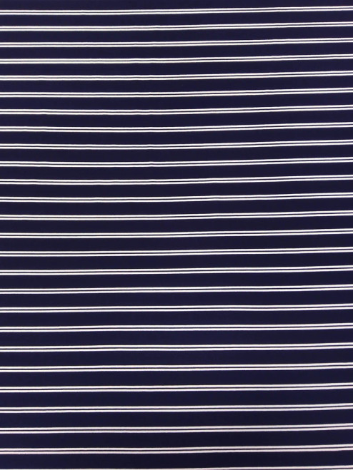 Polyester Spandex 2 Way Stretch Navy Textured with White Stripes