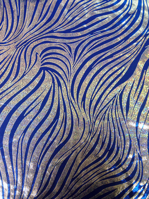 Zebra Pattern Shiny Holographic Foil on Finger Foil Heavy Stretch Nylon Spandex Fabric