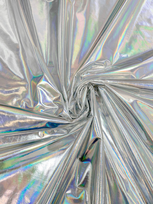Holographic Metallic Foil on 2 ways Stretch Polyester Spandex Jersey Knit Fabric