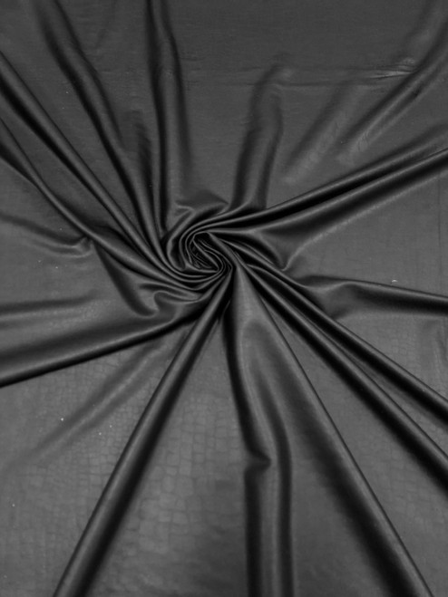 Matte Black Foil Subtle Reptile Pattern on Black Stretch Polyester Spandex Fabric