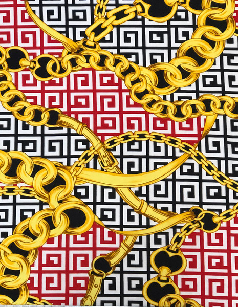 Abstract Chain Design on Polyester Spandex Venezia Fabric