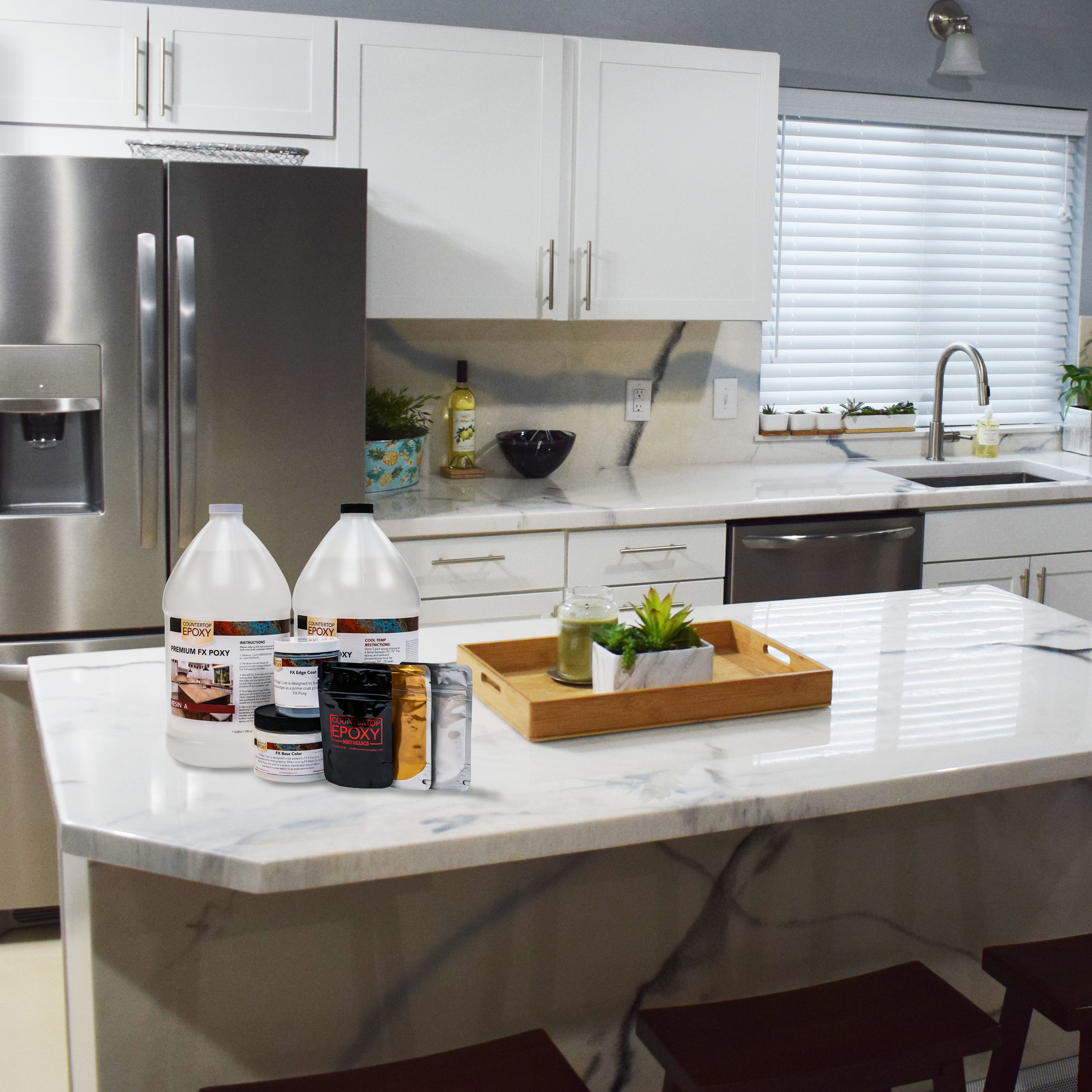 DIY WHITE QUARTZ LOOK-ALIKE COUNTERS USING EPOXY - Grace Oaks Designs