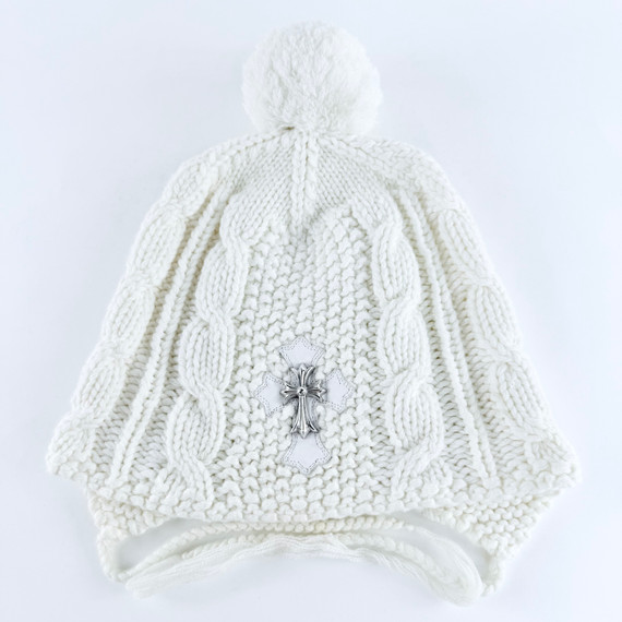 Chrome Hearts Silver Leather Cross Cashmere Beanie