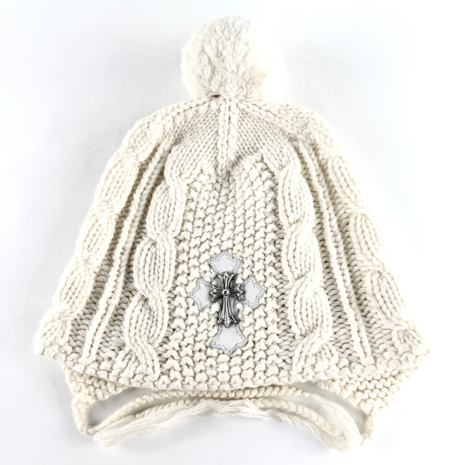 Chrome Hearts Silver Leather Cross Cashmere Beanie