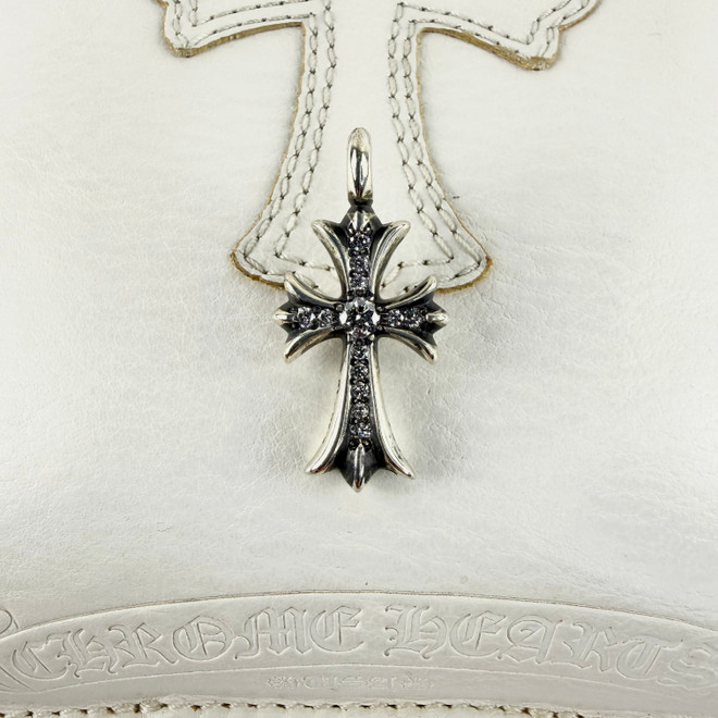 Chrome Hearts Tiny Cross Silver Pendant (Diamonds)