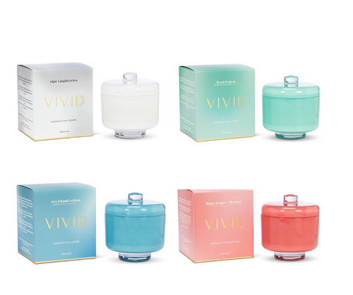 Aromabotanical VIVID candle 6oz ripe raspberries, French pear, Sea island cotton, Citrus White Linen