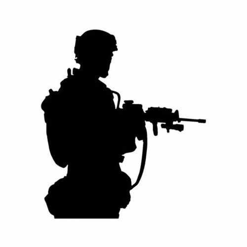 Army Guy Silhouette  Vinyl Decal Sticker

Size option will determine the size from the longest side
Industry standard high performance calendared vinyl film
Cut from Oracle 651 2.5 mil
Outdoor durability is 7 years
Glossy surface finish