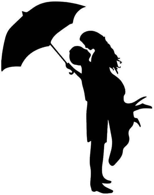 Couple Kissing Under Umbrella